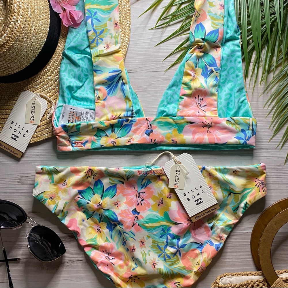 Billabong โข Sweet Tropics Reversible Floral Plunge Bikini Top | Lowrider Bottoms - Picture 5 of 16